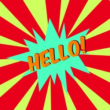 Hello! comic bubble text Pop art style Radial lines background Explosion il.. Stock Illustration
