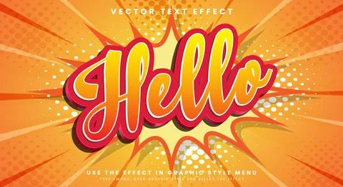 Hello Comic style 3d editable text effect Illustrazione stock