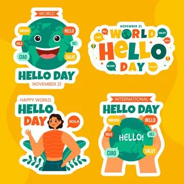 Hello Day Label Flat Cartoon Hand Drawn Templates Background Illustration Stock Illustration