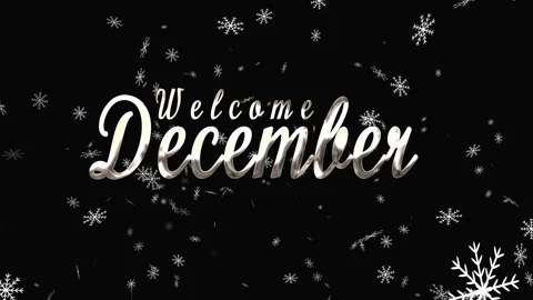 Hello december animation with silver color, snow ornament and snow particle Video stock 289596149