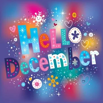 Hello December decorative type text lettering Stock Illustration