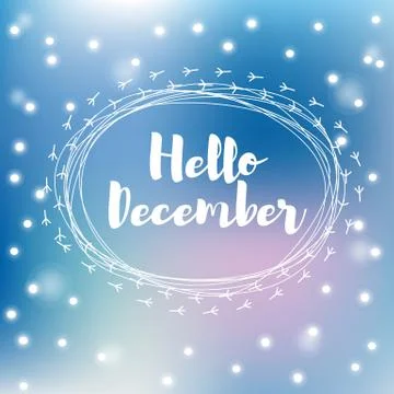 Hello december falling snowflakes Stock Illustration
