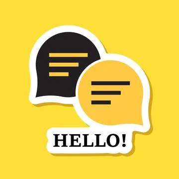 Hello dialogue balloon sticker icon in flat style. Speech bubble vector ill.. Stock Illustration