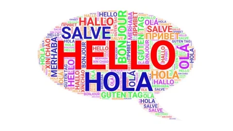 Hello different languages bubble speech word cloud colorful text 4K Stock Footage 160544355