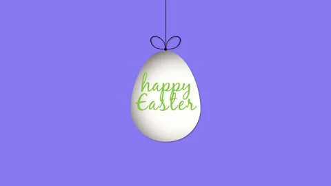 Hello Easter with hanging easter egg on purple gradient Video stock 236178108