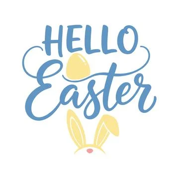 Hello easter lettering with egg and bunny illustration in pastel colors Stock Illustration