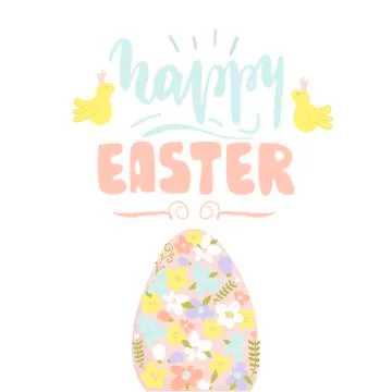 Hello Easter quote. Greeting Easter background with Easter egg and Cute bir.. Stock Illustration