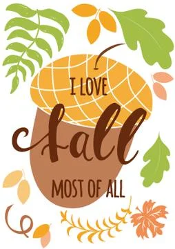 Hello fall autumn hand written inscription on orange hand drawn maple leaf Illustrazione stock