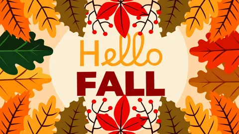 Hello Fall Autumn Leaves Frame with Seasonal Greeting Animated Background Lo Stock Footage 340498844