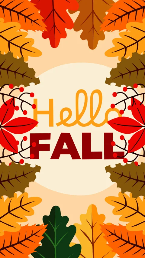 Hello Fall Autumn Leaves Frame Background Loop Animation for Seasonal Greeti Stock Footage 340533064
