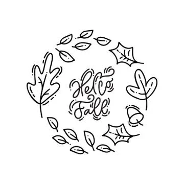 Hello Fall brush monoline calligraphy handwritten lettering text. Inspiring Stock Illustration