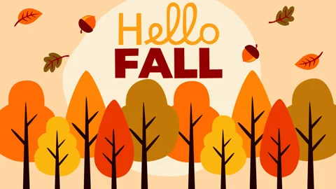 Hello Fall Forest Landscape with Colorful Autumn Trees and Acorns Animated B Stock Footage 340671761