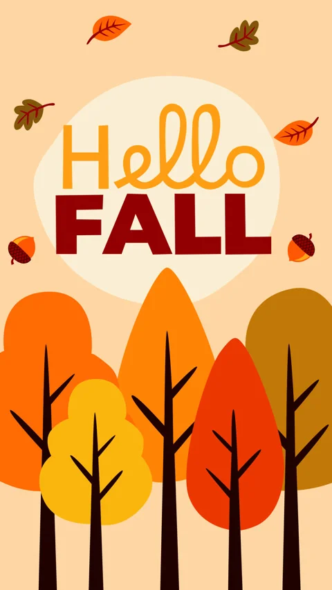 Hello Fall Forest Trees Background with Autumn Landscape Animated Motion Stock Footage 340852612