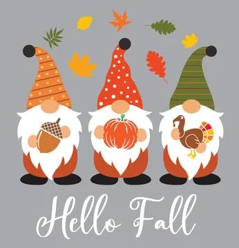 Hello Fall Gnomes 1, Happy Harvest, Thanksgiving Vector Illustration File Stock Illustration