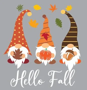 Hello Fall Gnomes 2, Happy Harvest, Thanksgiving Vector Illustration File Stock Illustration