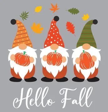 Hello Fall Gnomes 3, Happy Harvest, Thanksgiving Vector Illustration File Stock Illustration
