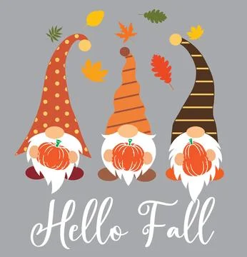 Hello Fall Gnomes 4, Happy Harvest, Thanksgiving Vector Illustration File Stock Illustration