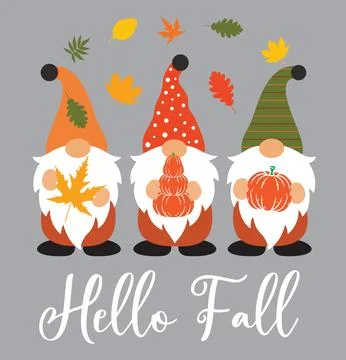 Hello Fall Gnomes 5, Happy Harvest, Thanksgiving Vector Illustration File Stock Illustration