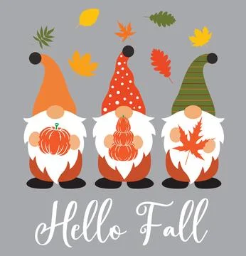 Hello Fall Gnomes 6, Happy Harvest, Thanksgiving Vector Illustration File Stock Illustration