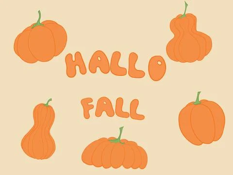 Hello Fall greeting with pumpkins and autumn gourds Stock Illustration
