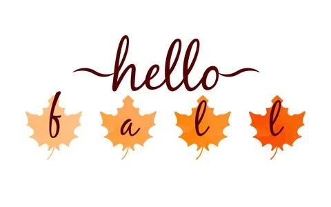 Hello fall. Illustration with fallen maple leaves on a white background. Fo.. Stock Illustration