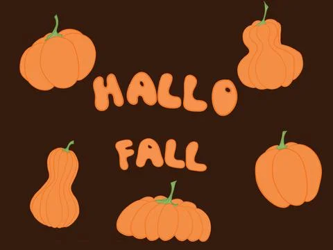 Hello Fall illustration with orange pumpkins and gourds Stock Illustration