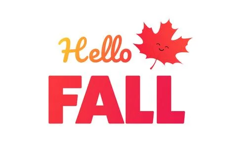 Hello Fall text design with colorful autumn maple leaf. Seasonal vector typ.. Stock Illustration
