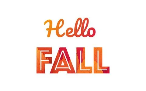 Hello Fall text design with colorful autumn leaves, patterned letters. Seas.. Stock Illustration