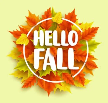 Hello fall text vector banner design with yellow and orange autumn 库存插图