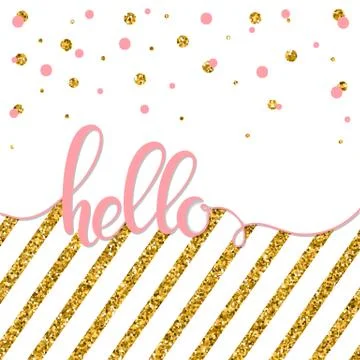 Hello gold glitter card pink Stock Illustration