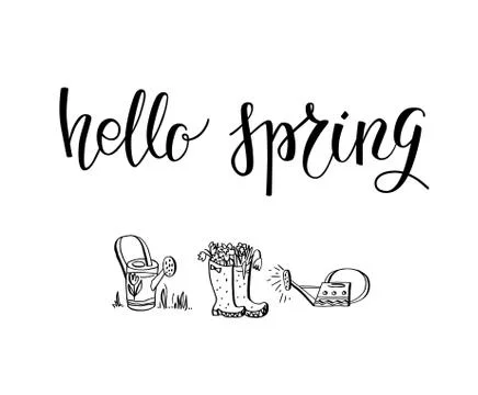Hello green spring lettering Stock Illustration