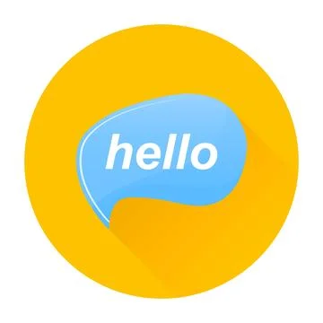 Hello greeting speech bubble vector icon flat design on yellow circle Illustrazione stock