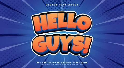 Hello guys 3D editable text effect Template Stock Illustration