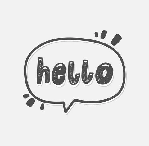 Hello hand drawn lettering text in a speech bubble. Comic style say hi Illustrazione stock