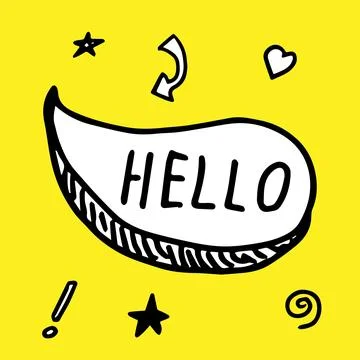 Hello, handwriting doodle speech bubble for banners, flyers, posters, social 스톡 일러스트