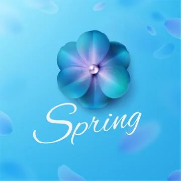 Hello, hi spring blue background stock vector illustration. Realistic flower Stock Illustration