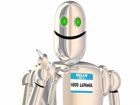 Hello Im a Good Learner Name Tag Sticker Robot 3d Animation Stock Footage 80577760