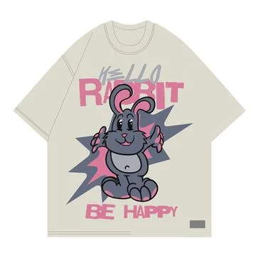 Hello im rabbit be happy design cartoon character animal for kids clothing .. Stock Illustration