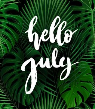 Hello July brush lettering. Stock Illustration