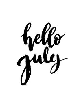 Hello july brush lettering. Stock Illustration