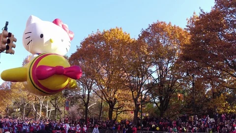 Hello Kitty Balloon in 2017 Macys Parade 4k Video stock 87703168