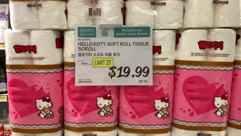 Hello Kitty Soft Roll Tissue Korean Supermarket Stock Footage 130221914