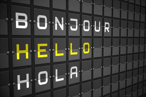 Hello in languages on black mechanical board Stock Photos