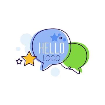 Hello logo, bright emblem with Hello word and message bubbles vector Stockillustratie