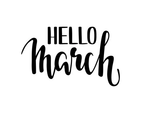 Hello march. Hand drawn calligraphy and brush pen lettering. Stock Illustration