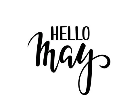 Hello may. Hand drawn calligraphy and brush pen lettering. Stock Illustration
