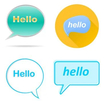 Hello message speech bubbles vector set four different design styles isolated 스톡 일러스트