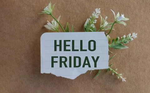 Hello Monday text message with flower bouquet on wooden background Stock Photos