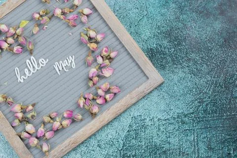 Hello month names embedded on the grey background Stock Photos