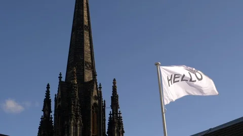 "Hello" Moving Flag Video stock 99267765